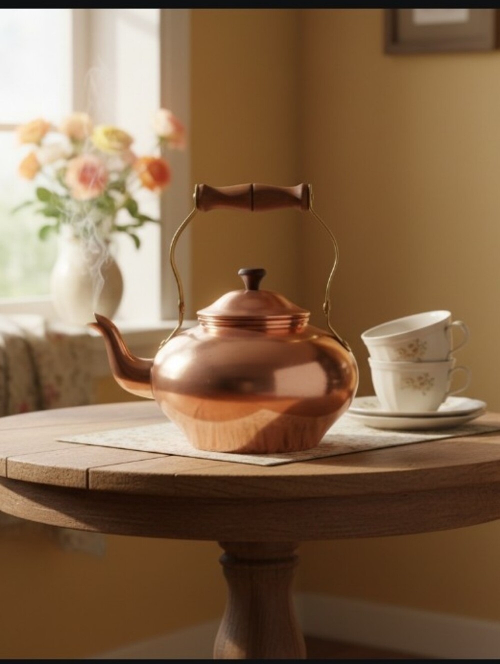 Vintage ODI Portugal Copper Tea Kettle With Brass Wood Handle